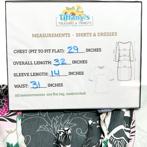 Denim 24/7 Tunic Top Womens 26W Floral Print 3/4 Sleeves Black White Pink Light - Picture 5 of 9